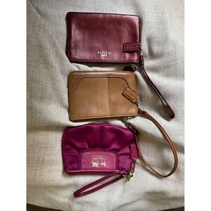 Coach Wristlet Bundle Lot of 3 Leather Satin Metallic Burgundy Tan Magenta